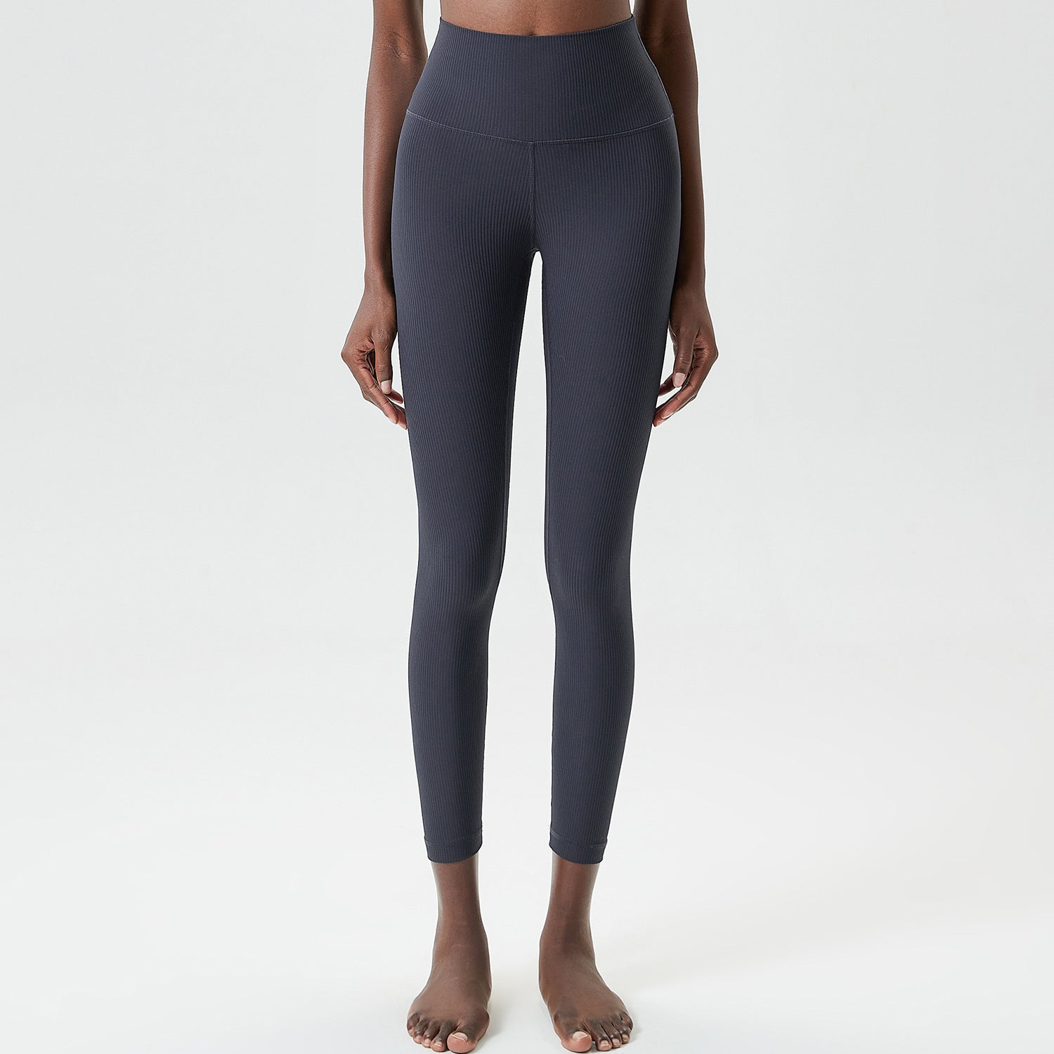 Sunken Stripe Dense Support Yoga Pants Charcoal Blue Gray