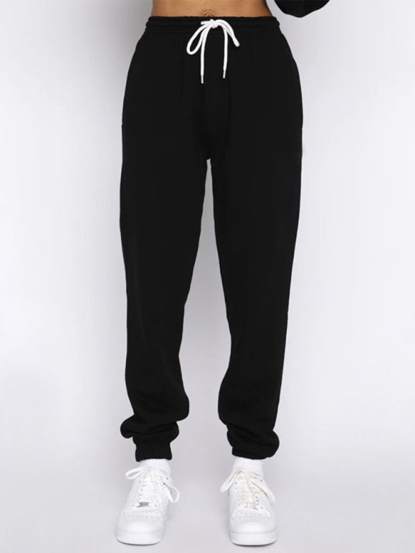 Women's new solid color stand-up collar zipper pullover long-sleeved sweatshirt and trousers suit