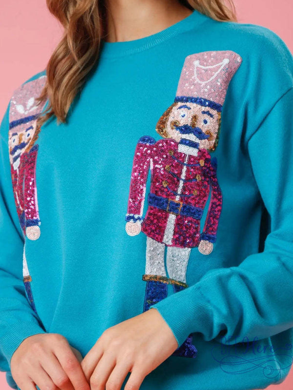 Women's Casual Round Neck Loose Christmas Sequined Sweatshirt