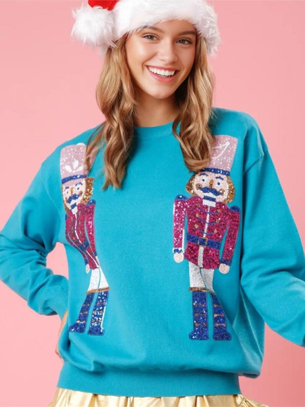 Women's Casual Round Neck Loose Christmas Sequined Sweatshirt