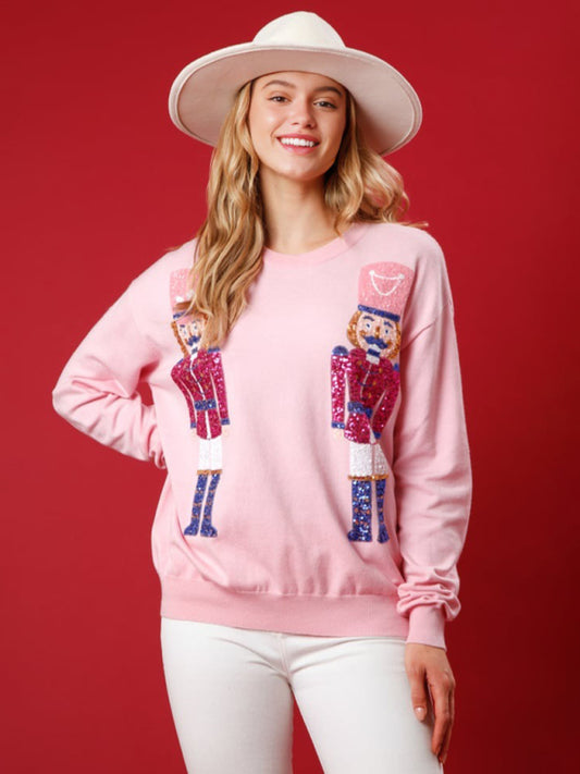 Women's Casual Round Neck Loose Christmas Sequined Sweatshirt