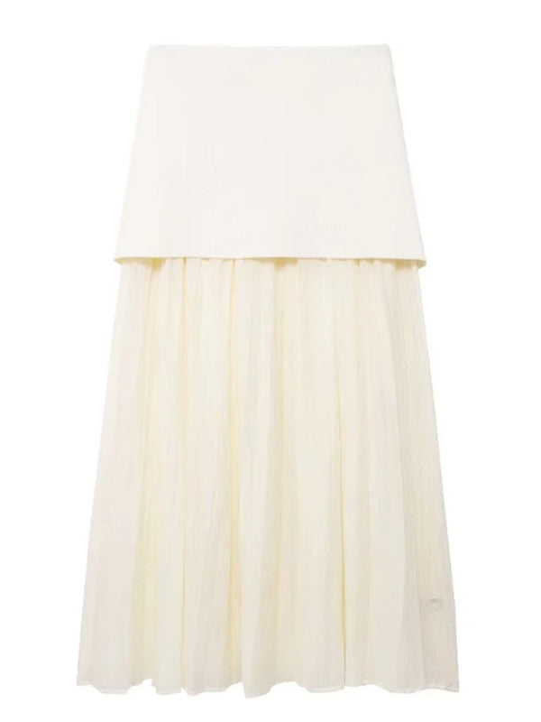 New Fashion Knitted Vest Splicing Pleated Long Skirt Set