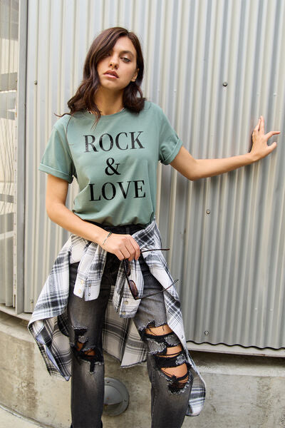 Full Size ROCK & LOVE Short Sleeve T-Shirt