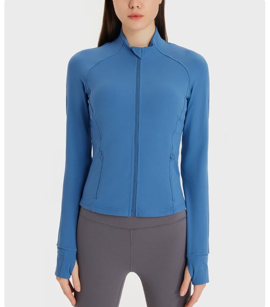 Yoga Clothes Autumn Zipper Pocket Motorcycle Jacket Nude Feel Slim Short Fitness Sports Jacket Women