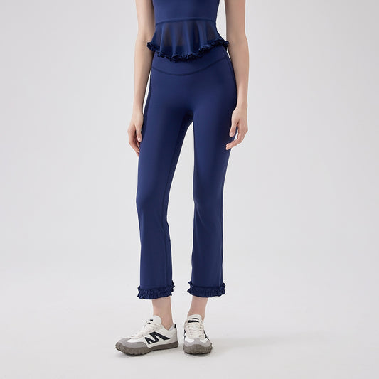 High Waist Lace Slimming Smoke Tube Cropped Pants Slim Fit Yoga Pants Women Hip Lifting Running Workout Pants Fitness Pants