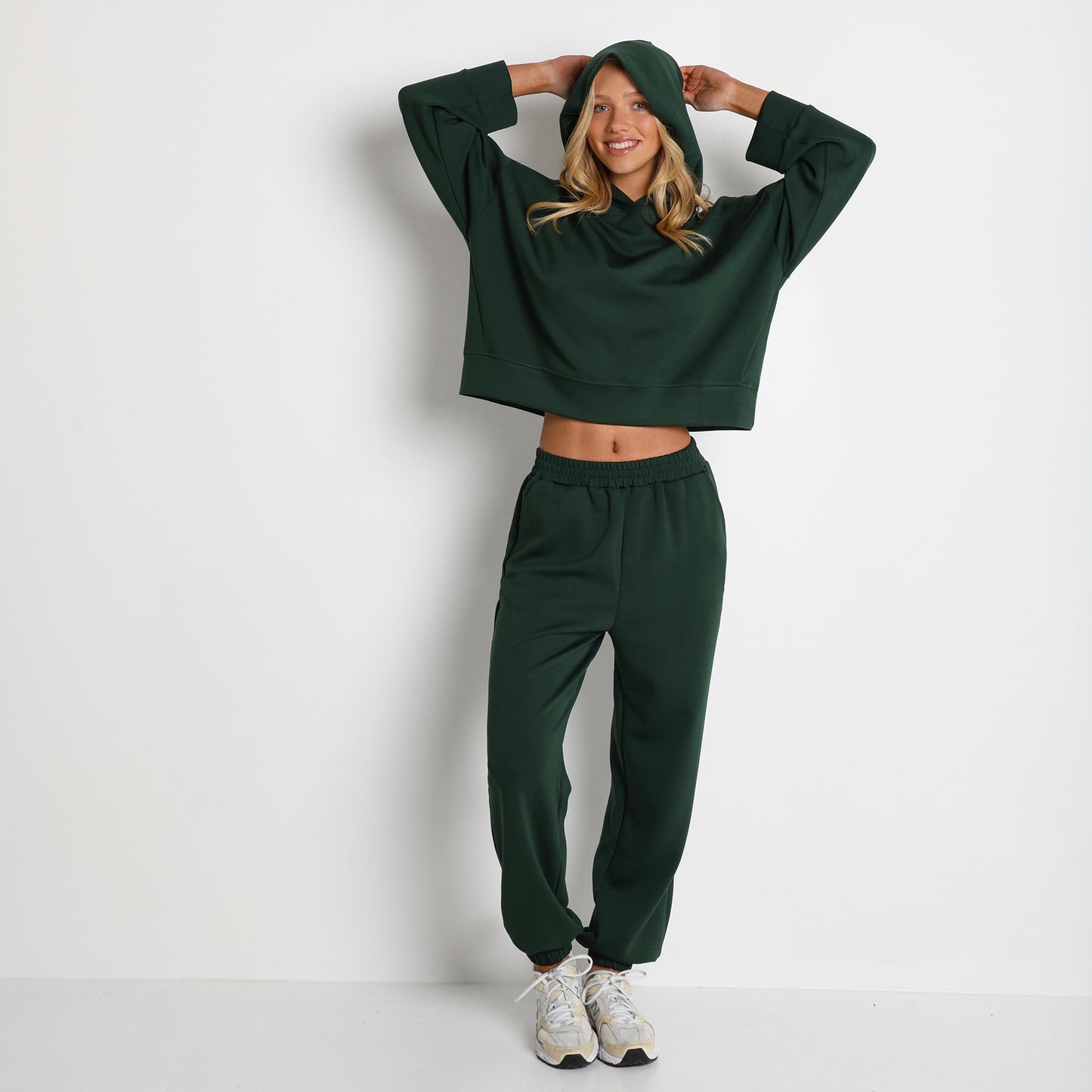 Retro Hooded Pullover Sweatshirt Sweatpants Sports Fitness Yoga Wear Casual Two Piece Set
