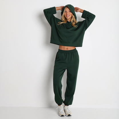 Retro Hooded Pullover Sweatshirt Sweatpants Sports Fitness Yoga Wear Casual Two Piece Set