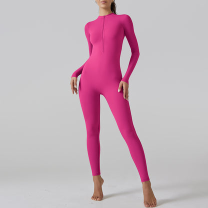 Internet Open Collar Long Sleeve Zipper One Piece Dance Fitness Sports Jumpsuit Sexy Tight Yoga Clothes for Women