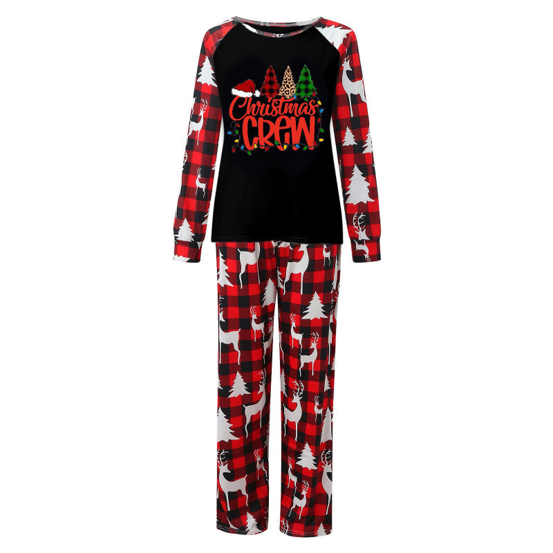 Christmas Parent-Child Pajama Set Alphabet Christmas Tree Plaid Printed Loungewear (Mom)