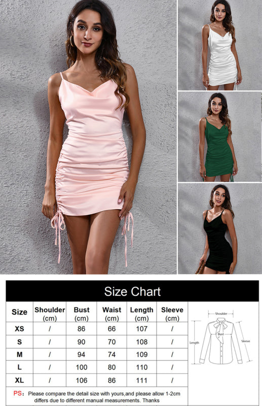 V-Neck Halter Pleated One-Step Skirt Colored Ding Halter Dress