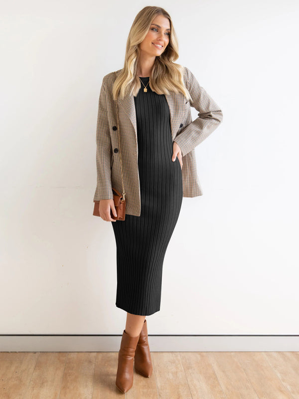 Sleeveless open ribbed tight package hip dress one-step dress