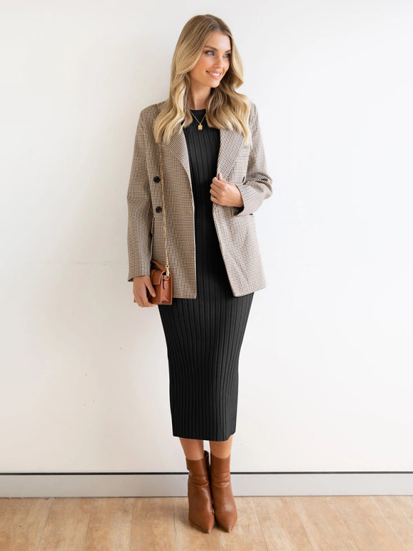 Sleeveless open ribbed tight package hip dress one-step dress