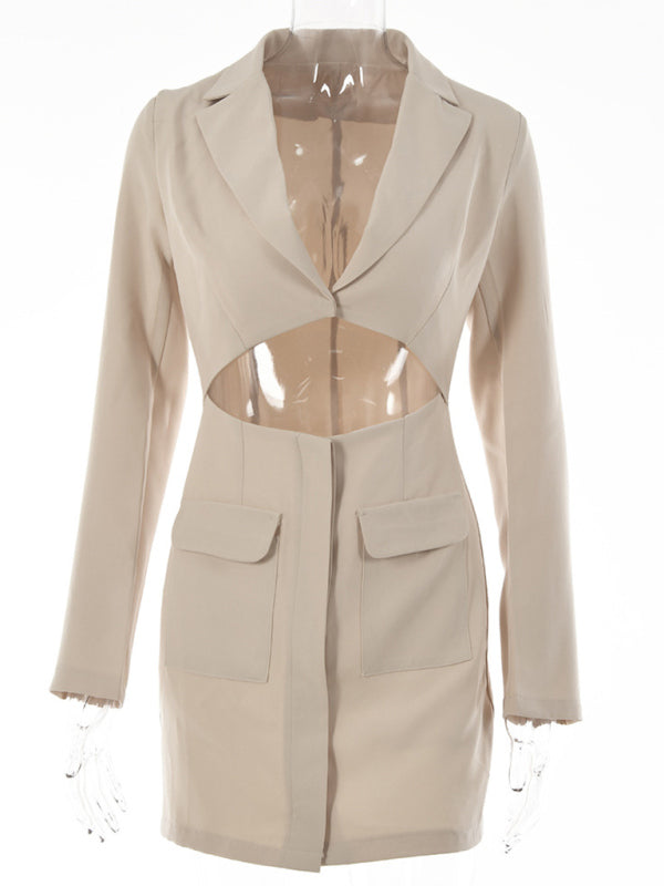 Sexy Fake Two Piece Lapel Long Sleeve Blazer Dress