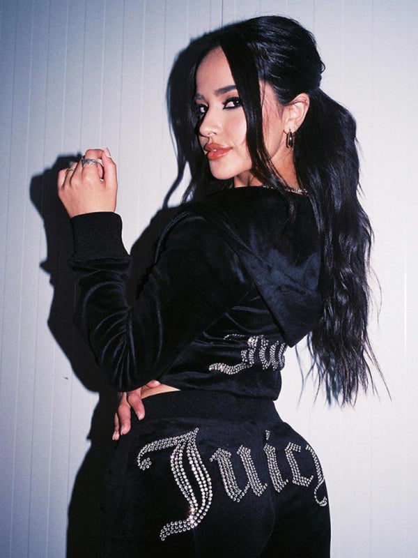 Hot diamond velvet sports leisure  two-piece set