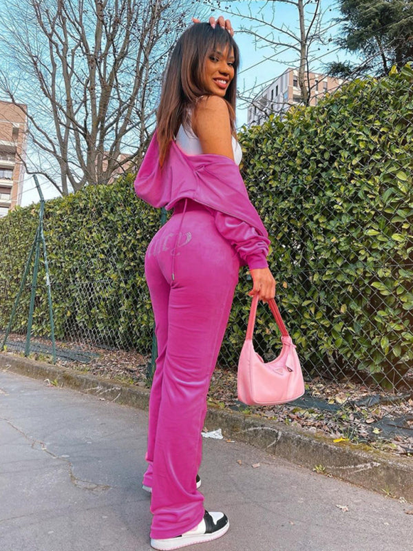 Hot diamond velvet sports leisure  two-piece set