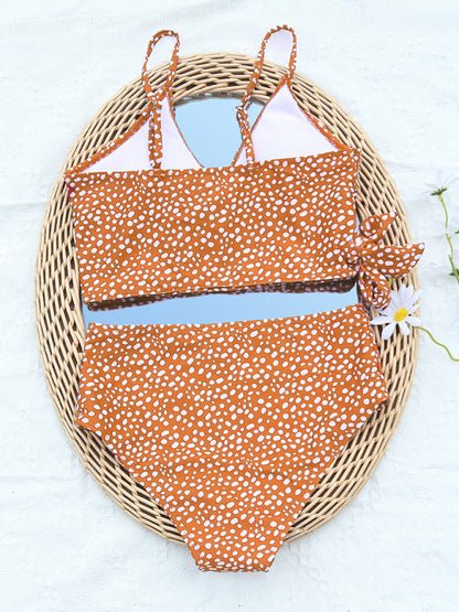 Women's Polka Dot Print Cross Tie High Waist Bikini