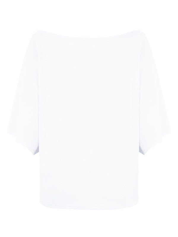 Casual loose one-shoulder bat shirt print T-shirt