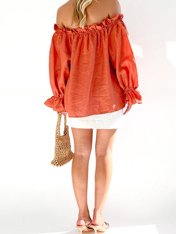 Elegant Bandage Loose Casual One Shoulder Balloon Sleeve Top