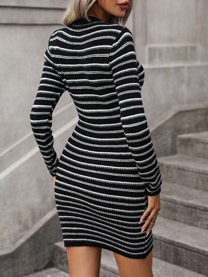 Women's Knitwear Women's Intercolor Striped Pullover Mid Length Sweater