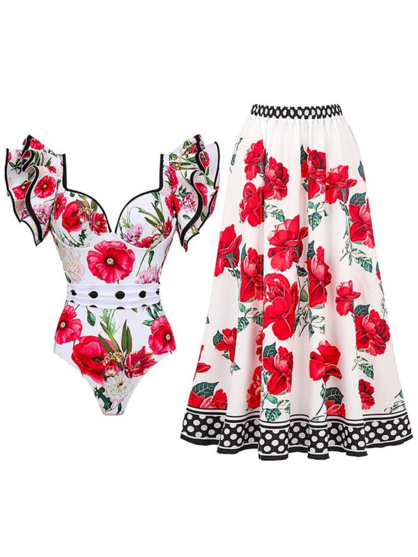New fashion trend sexy floral print one-piece swimsuit, skirt (single piece)
