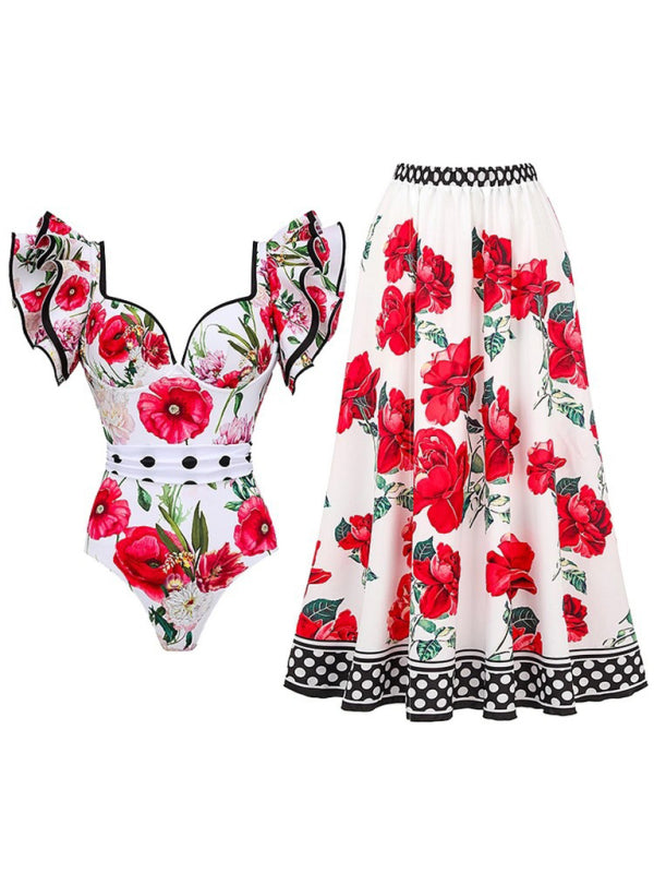 New fashion trend sexy floral print one-piece swimsuit, skirt (single piece)