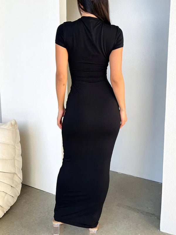 Solid Color Slim Fit Short Sleeve Dress