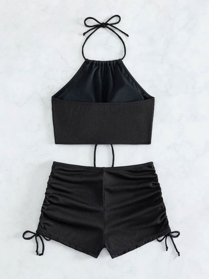 New solid color halter neck bikini split boxer briefs bikini swimsuit