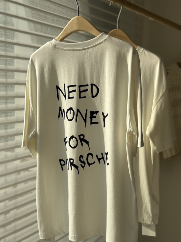 Letter Print Loose Wide Round Neck Short Sleeve Couple T-Shirt