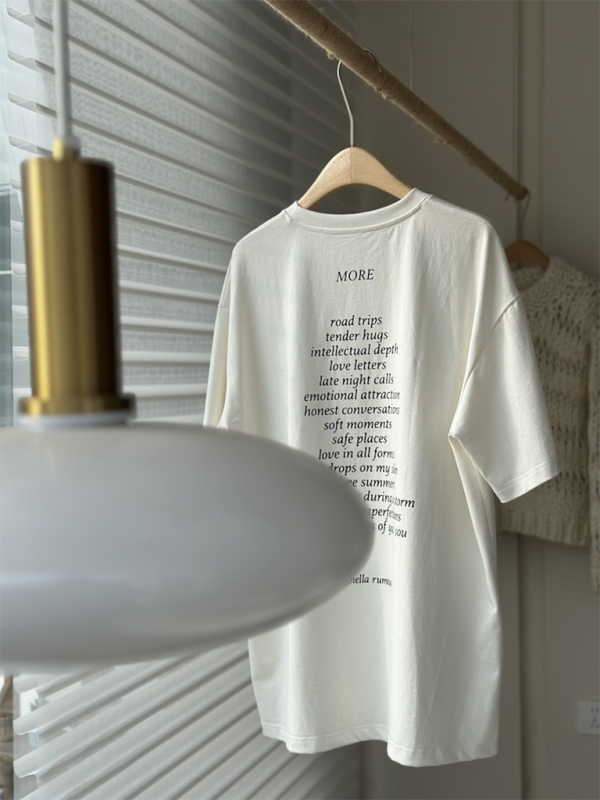 Letter Print Loose Wide Round Neck Short Sleeve Couple T-Shirt