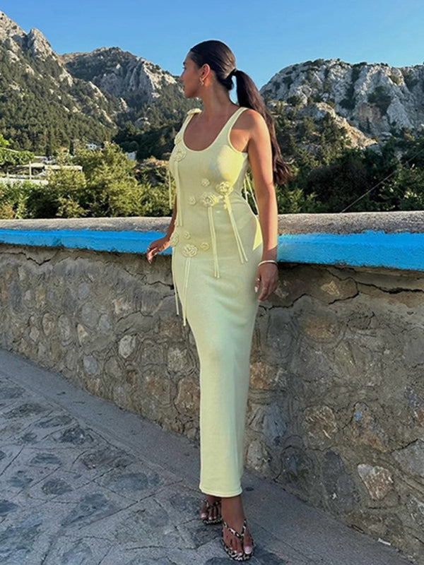 Beach Dress Solid Color Knitted Floating Flower Beach Bikini Swimsuit Cover-up Sun Protection Clothing