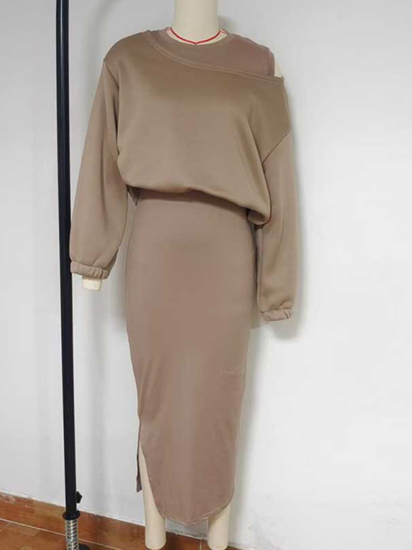 Loose-fitting bat sleeve short sweater vest long skirt suit