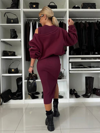 Loose-fitting bat sleeve short sweater vest long skirt suit