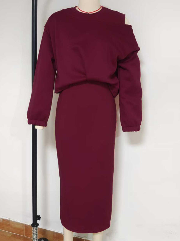 Loose-fitting bat sleeve short sweater vest long skirt suit