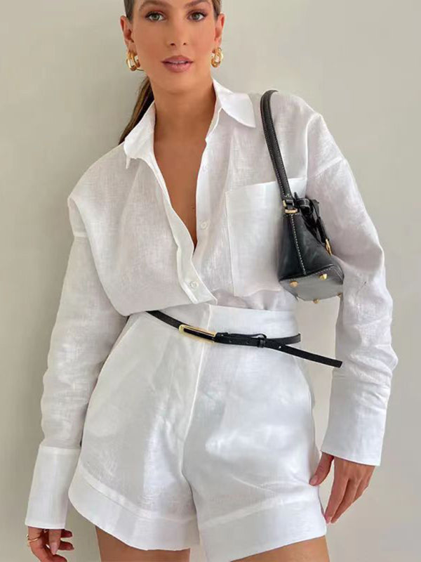 Fashion casual short trousers and long-sleeved shirt set