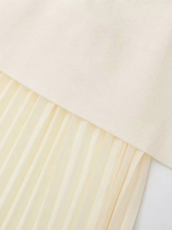 New Fashion Knitted Vest Splicing Pleated Long Skirt Set