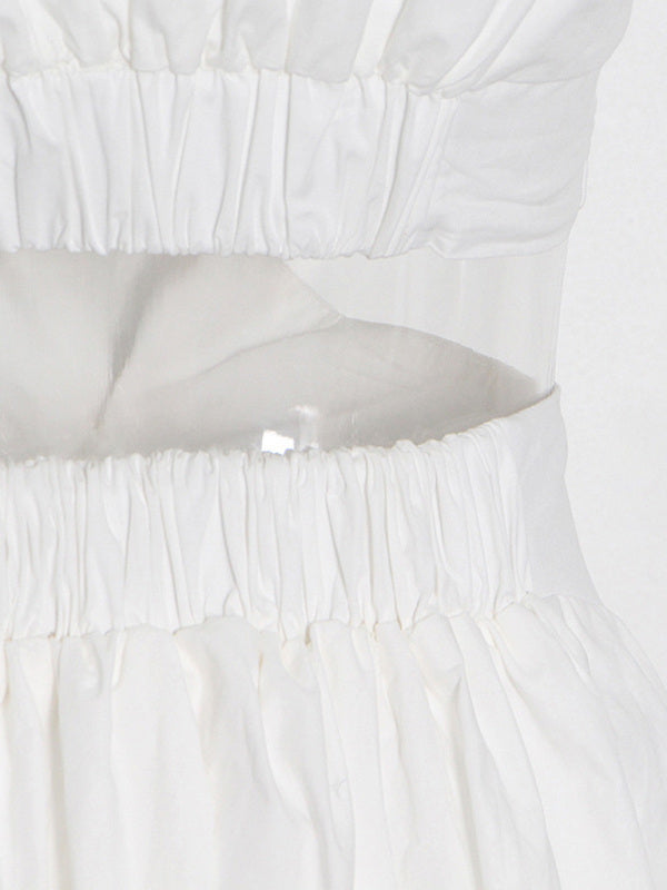 New simple style stand collar sleeveless hollow design solid color women's dress