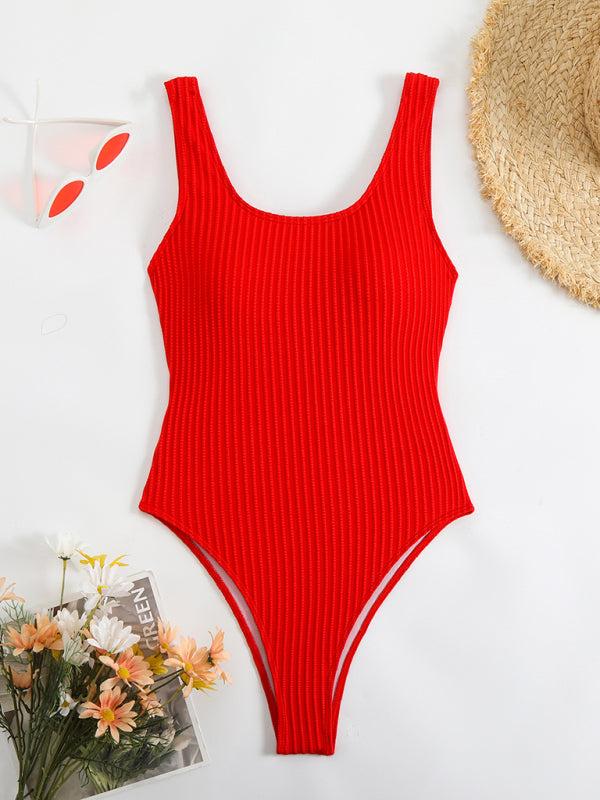 Simple solid color one-piece swimsuit