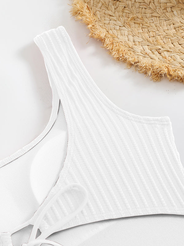 Simple solid color one-piece swimsuit