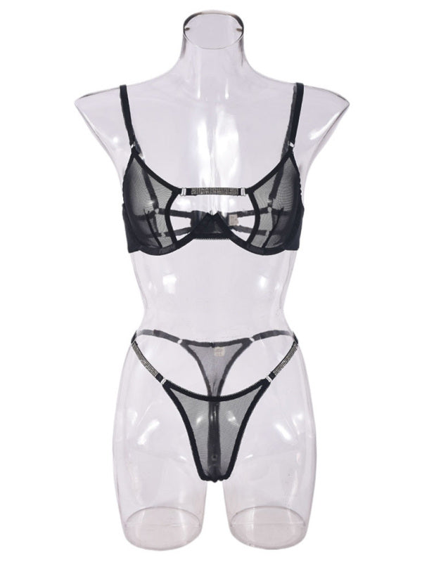 Mesh see-through handmade hot diamond sexy lingerie set