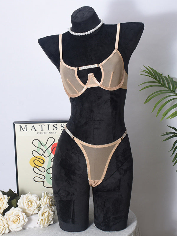 Mesh see-through handmade hot diamond sexy lingerie set