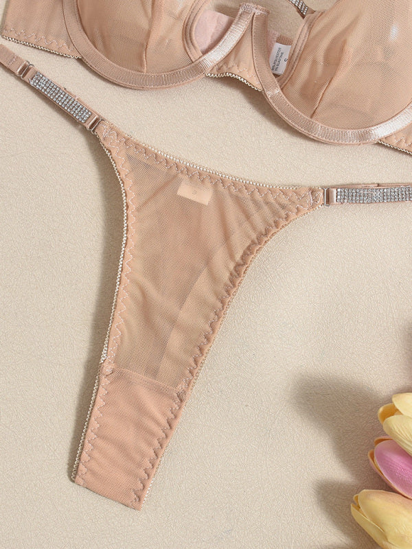 Mesh see-through handmade hot diamond sexy lingerie set