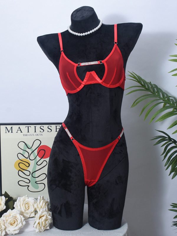 Mesh see-through handmade hot diamond sexy lingerie set