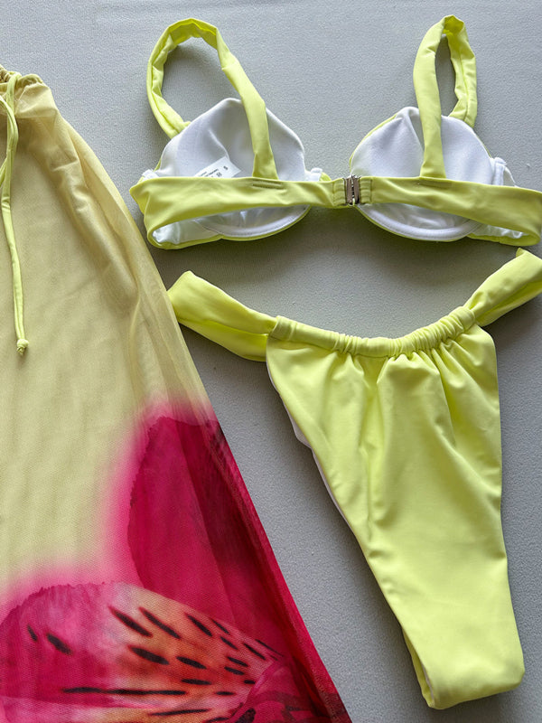 Solid color sexy bikini three piece set