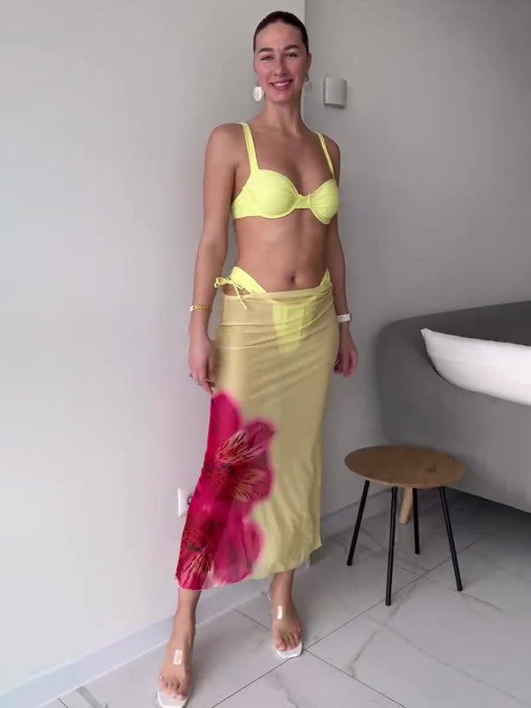 Solid color sexy bikini three piece set