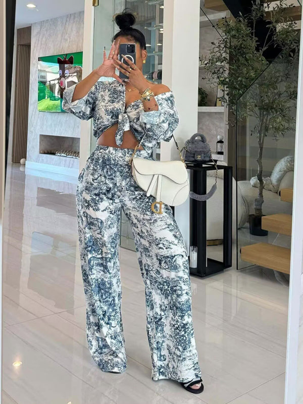 Printed Animal Shirt and Casual Pants Set