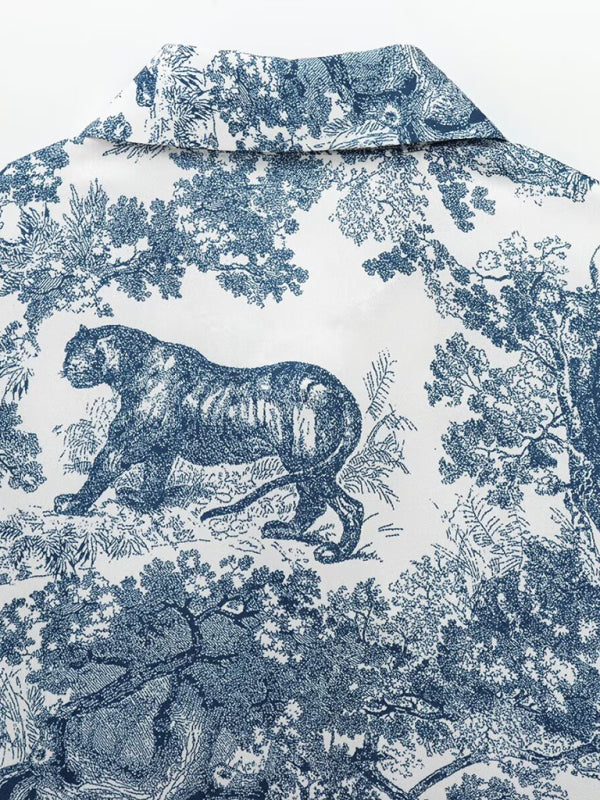 Printed Animal Shirt and Casual Pants Set