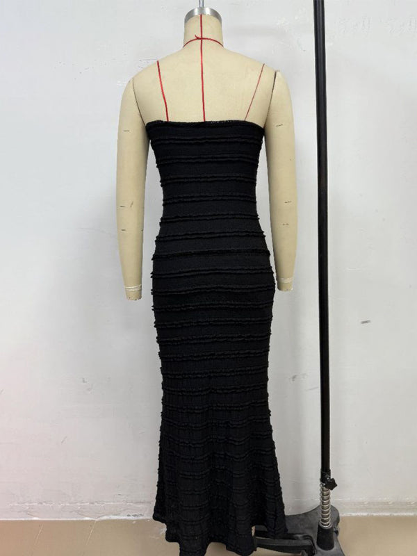 Sexy slim-fit tube top hip-hugging black dress