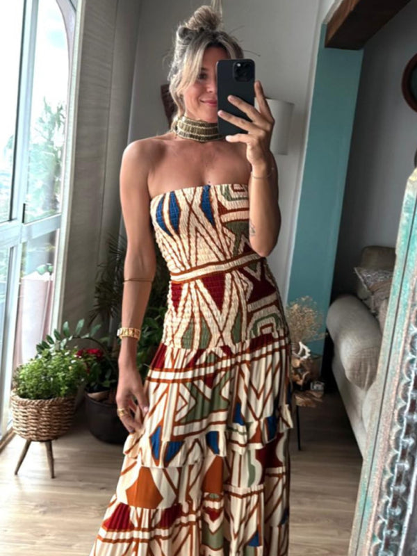 Retro Bohemian Printed Tube Dress