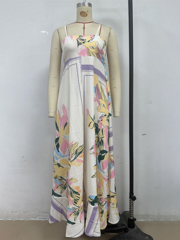 Purple Stripe Print Swing Slip Dress