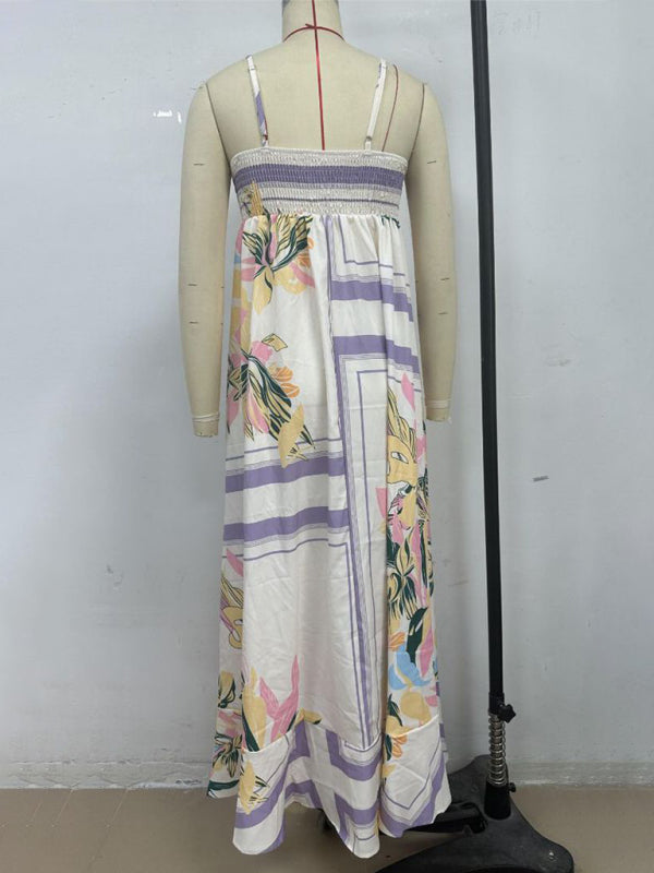 Purple Stripe Print Swing Slip Dress